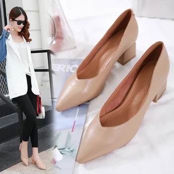 

Square Heel High Heels 6 Cm Pointed Two Wear Small Leather Shoes Fashion Comfort Womens Single Shoes Simple Elegant Female Pumps
