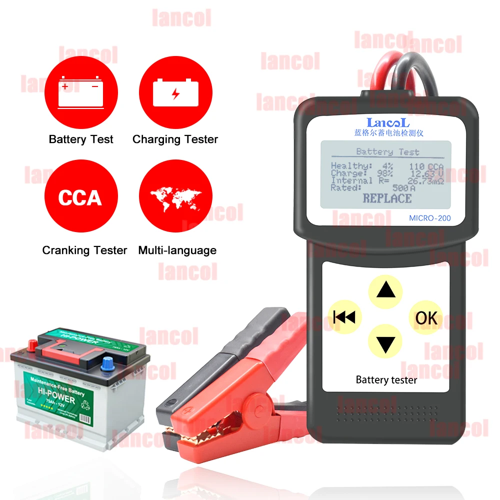 Lancol 12V автомобильный тестер нагрузки батареи MICRO-200 30-200Ah с USB для печати на английском языке