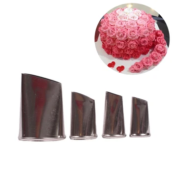 

4pcs Rose Flower Icing Piping Nozzles Pastry Nozzles For Decorating Cakes Cupcake Pastry Tips Cream Fondant Cake Decorating Tool
