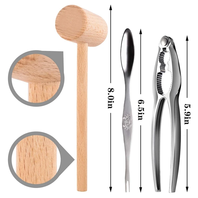 6Pcs Seafood Tools Set Including 2 Forks 2 Lobster Crackers Nut Cracker ,Crab Crackersand 2 Lobster Crab Mallets 2