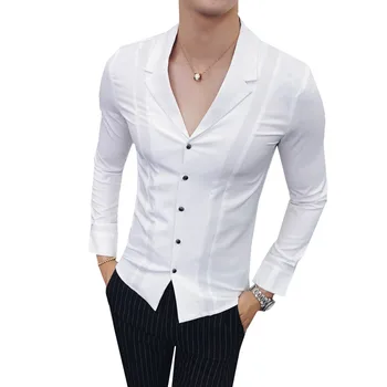 

New Arrival Mens Shirts Autumn Fashion Suit Collar High Quality Casual Youth Shirts Long Sleeve Slim Fit Solid Color Tops