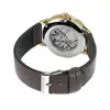 T-WINNER Fashion simple casual men's and women's wrist watch white dial gold case dark brown leather strap mechanical watch 4
