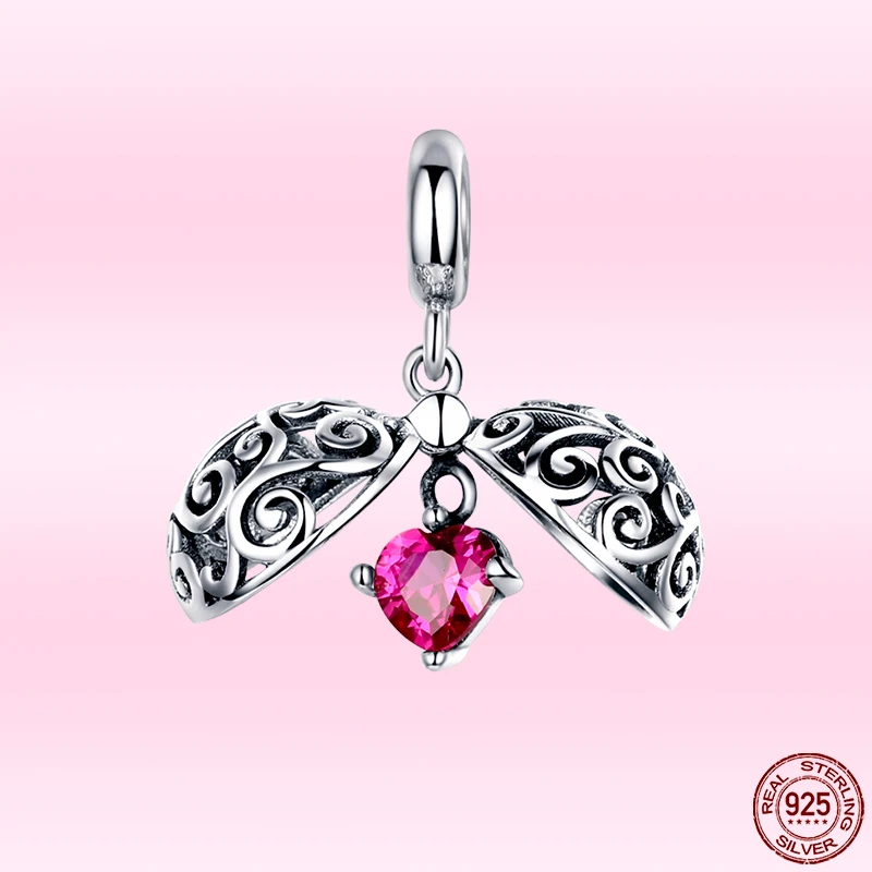 Bamoer 925 Sterling Silver Women Classic Purple Heart Love Pendants Charm Beaded fit Original Bracelet Bangle DIY Jewelry Gift rings 925 Silver Jewelry