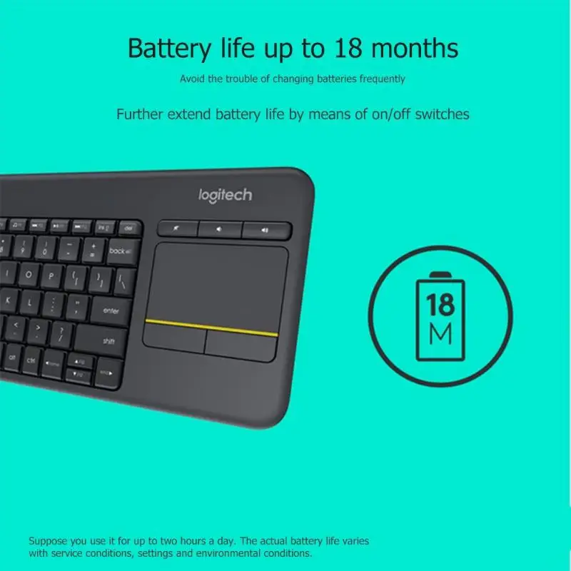 Logitech K400 плюс беспроводная сенсорная клавиатура с сенсорной панелью для Android смарт-ТВ компьютера периферийные аксессуары