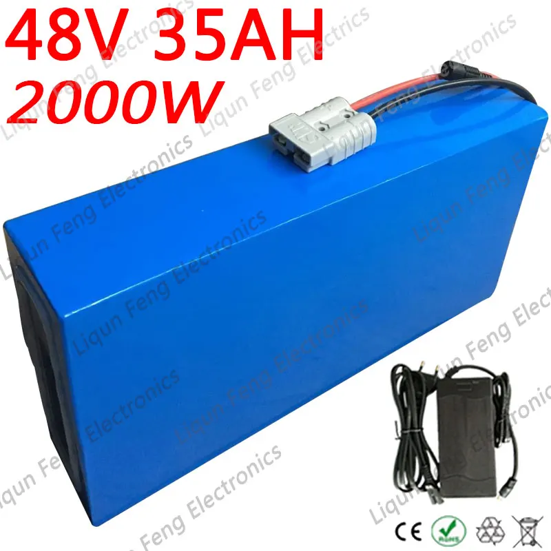 48V 35AH литий-ионный аккумулятор для электровелосипеда мощностью 1800 Вт, литиевый аккумулятор для скутера, 48V электрический велосипед с зарядным устройством 2A и 30A BMS