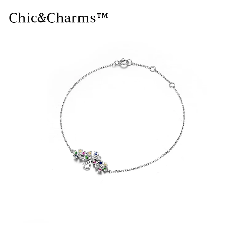

Chic&Charms 9K&14K Real White Gold Bracelets Women Natural Diamond Colored Gemstone Bracelet Jewelry