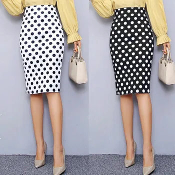 

Fashion Women Sexy Office Lady Slim Fit Bodycon Skirt Comfortable Casual Bag Hip High Waist Polka Dot Printed Pencil Skirt#g3