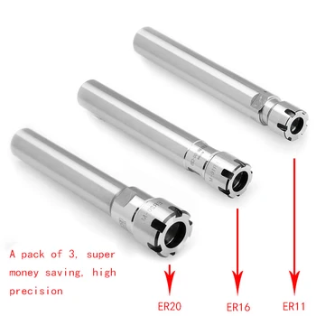 

3pcs ER11 ER16 ER20 ER Straight Extension Collet Tool Holder Milling Chuck Set