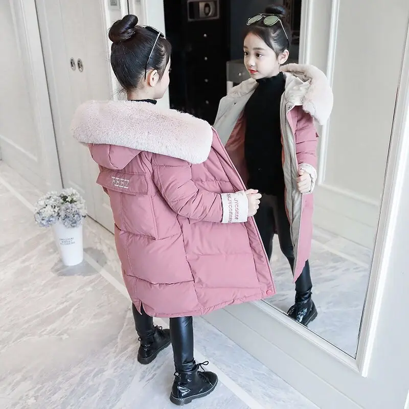 Детская зимняя хлопковая теплая куртка на подкладке из хлопка Одежда на подкладке из хлопка зимняя куртка парка для девочек, милые зимние пальто - Цвет: Розовый