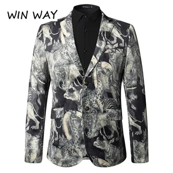 

Win Way Mens Luxury Wedding Blazer Party Dress Suit Stylish Party Dinner Black Jacket Print Luxury Tide male Clothing