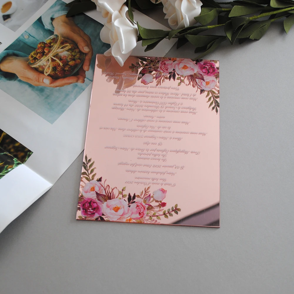 Classic Elegant Simple Rose Gold Mirror Acrylic Wedding Invitation With White Lnk.