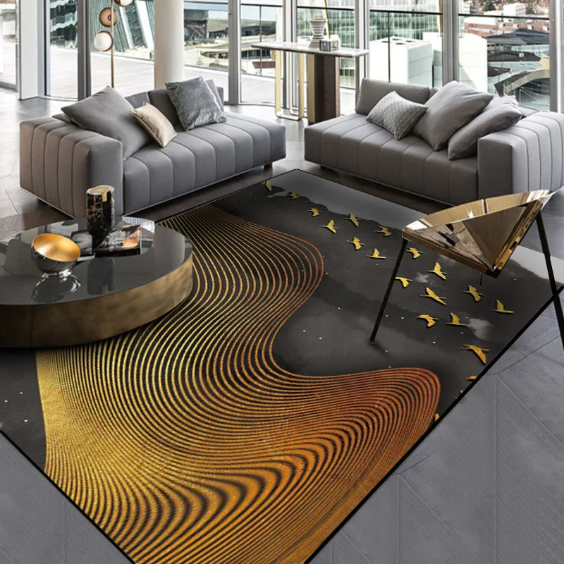 

Fashion Abstract atmosphere dark gray gold line bedroom living room non slip bedside carpet mat