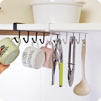 Six Cabinet Hook Wall Mounted Cabinets Rack Free Punch Multi Function Hanging Rack Hook Kitchen Bathroom Storage Shelf