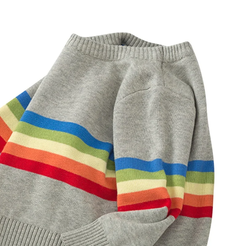Свитер для мальчиков и девочек; Повседневный вязаный пуловер с круглым вырезом; джемпер в цветную полоску; Новинка зимы