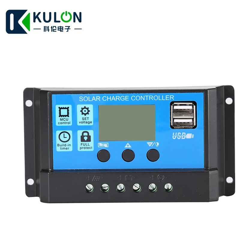 

Kulon 10A 20A 30A Solar charge Controller 12V/24V auto PWM LCD Dual USB 5V Output Solar Cell Panel PV Regulator for led light