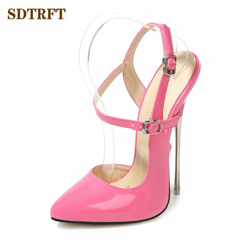 SDTRFT zapatos mujer 16cm thin heels shoes woman Pointed Toe Female Party Sandals Buckle Cosplay Punk pumps sandalia feminina
