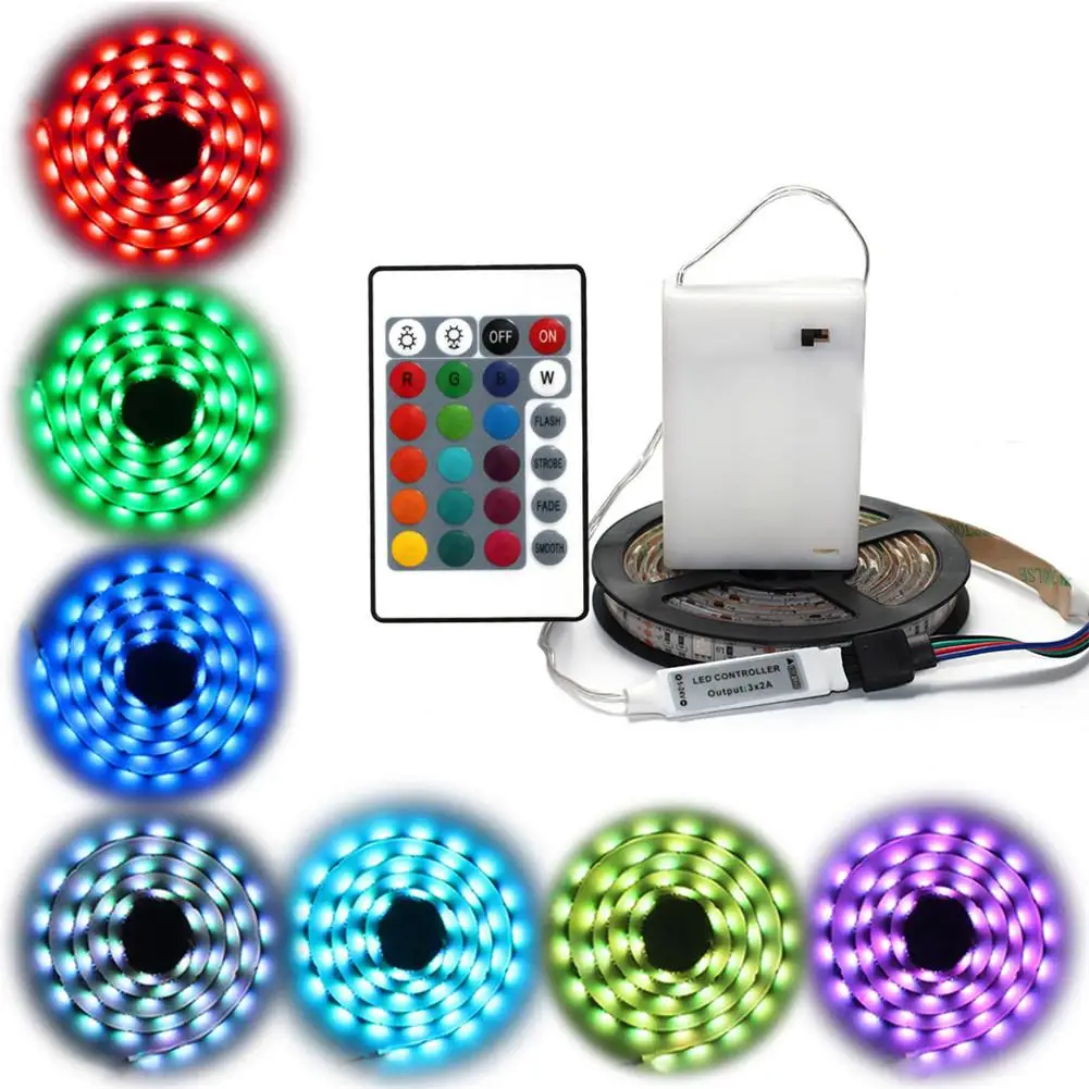 Светодиодная лента 5050 RGB гибкая гирлянда питание от батарейки IP65