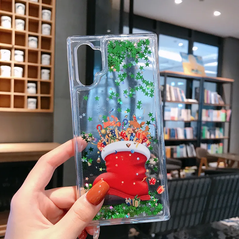 Case For Samsung Note 10 Plus S10e S10 Plus S9 S8 S7 Edge Cover Christmas Santa Claus Elk Glitter Quicksand Clear New Year Coque (11)