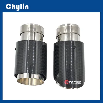 

1 Piece Glossy Carbon Car Exhaust System Muffler Tip Tail Pipes Universal Straight Silver Stainless Steel For Ak Golf 7