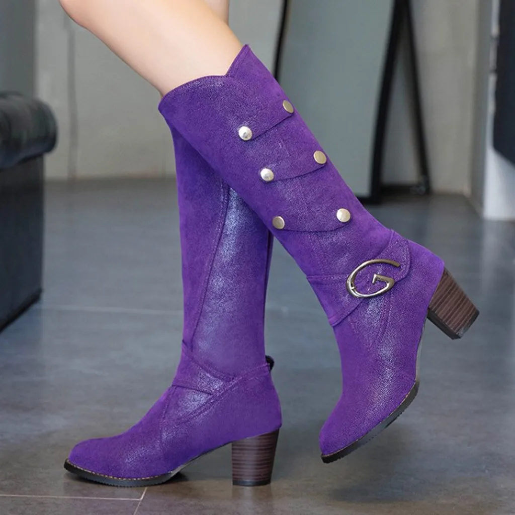 

2019 New Winter Women Medium Tube Boots Cotton Suede High Heels Square with Woman Shoes Fashion Increase Women Boots Size 35-43