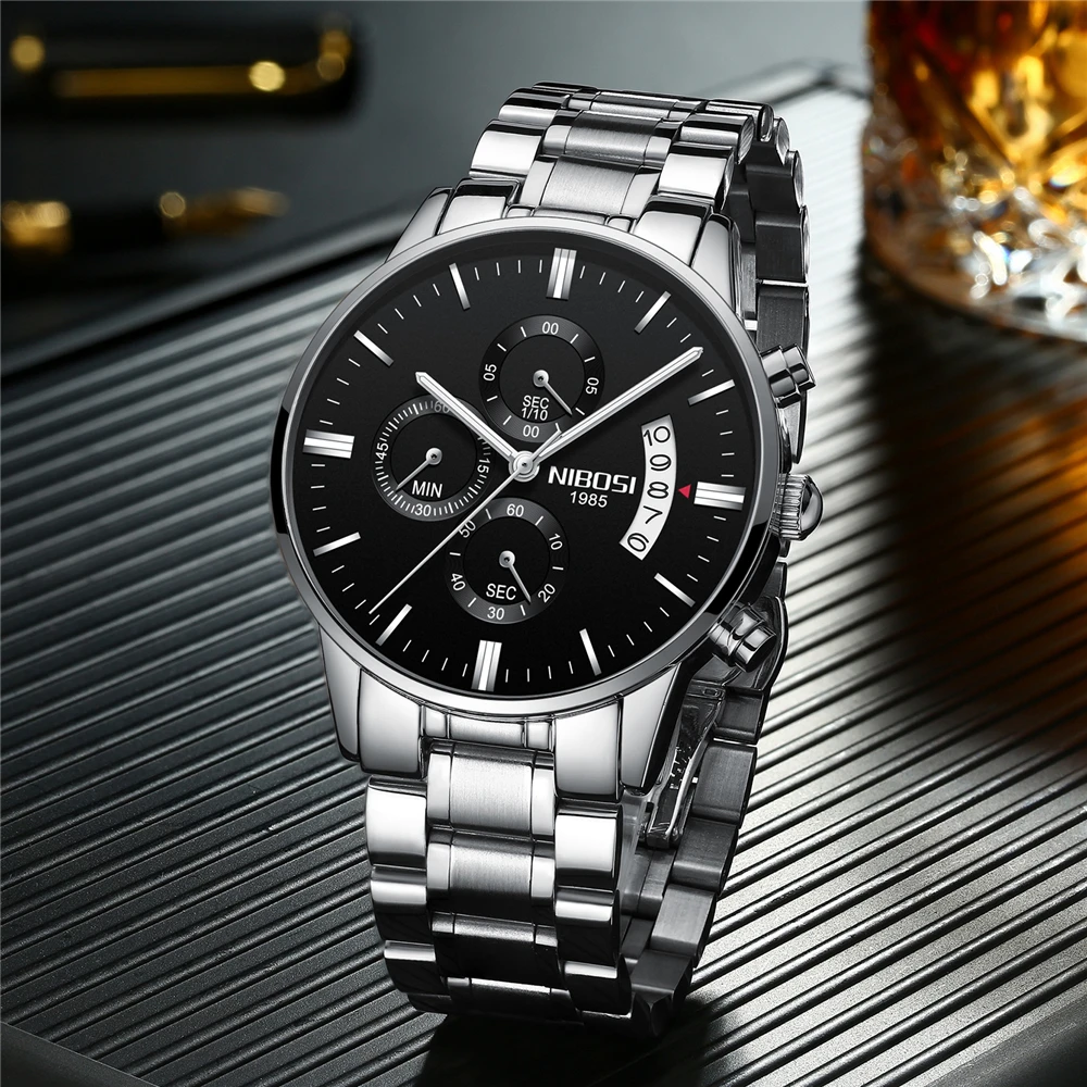 2Pcs Relojes Watch Men NIBOSI Fashion Sport Quartz Clock Men Watch Top Brand Luxury Business Waterproof Watch Relogio Masculino