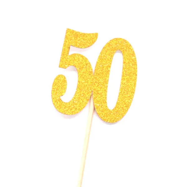 10 шт. топперы для кексов на день рождения, золотые блестки для кексов на 16, 18, 21, 30, 40, 50, 60, 70 лет, на день рождения, вечерние - Цвет: number 50