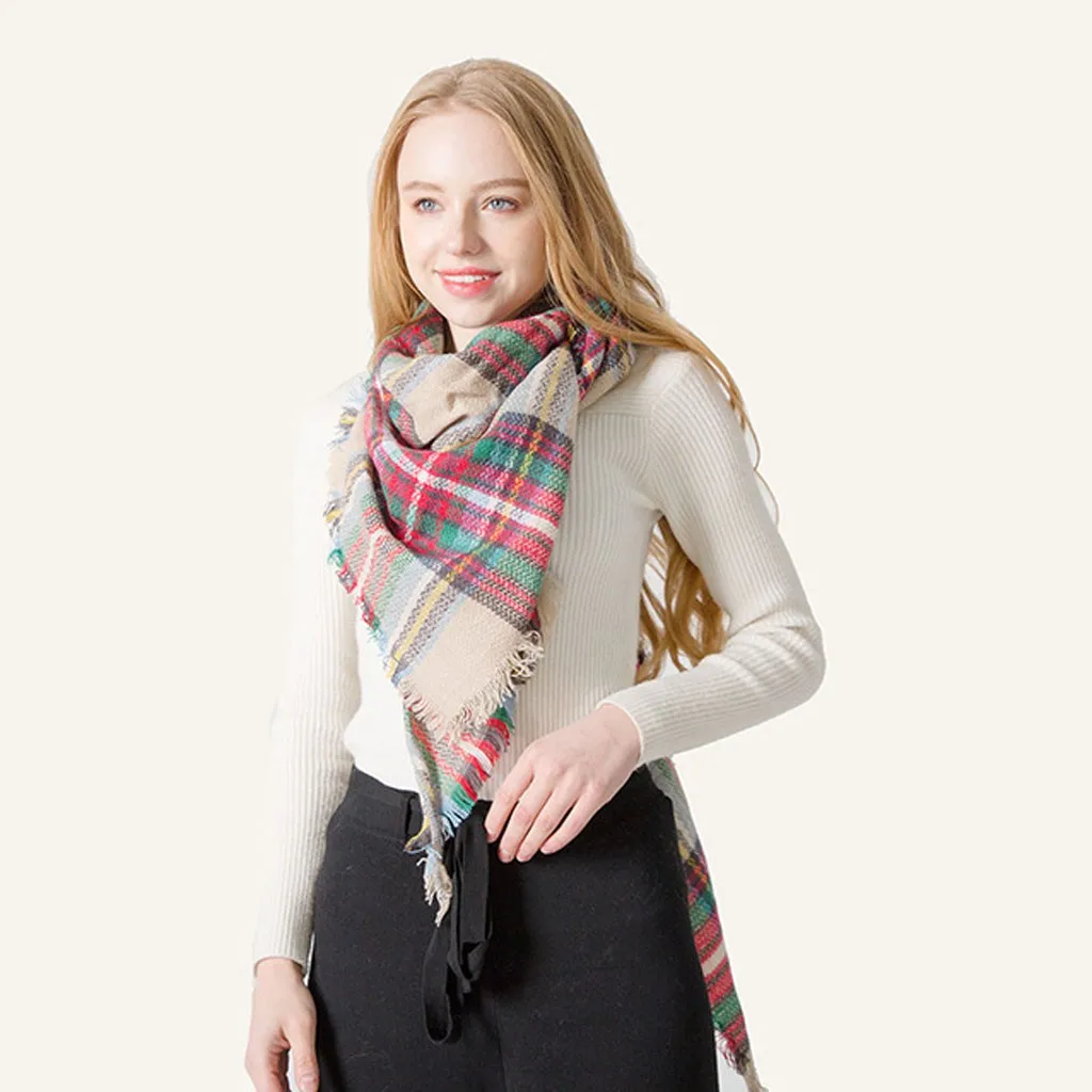Клетчатый Модный Цветной длинный шарф для женщин, зимний, теплый, полосатый, большой шарф, английский осенний тонкий квадратный шарф, шаль, 19Oct16