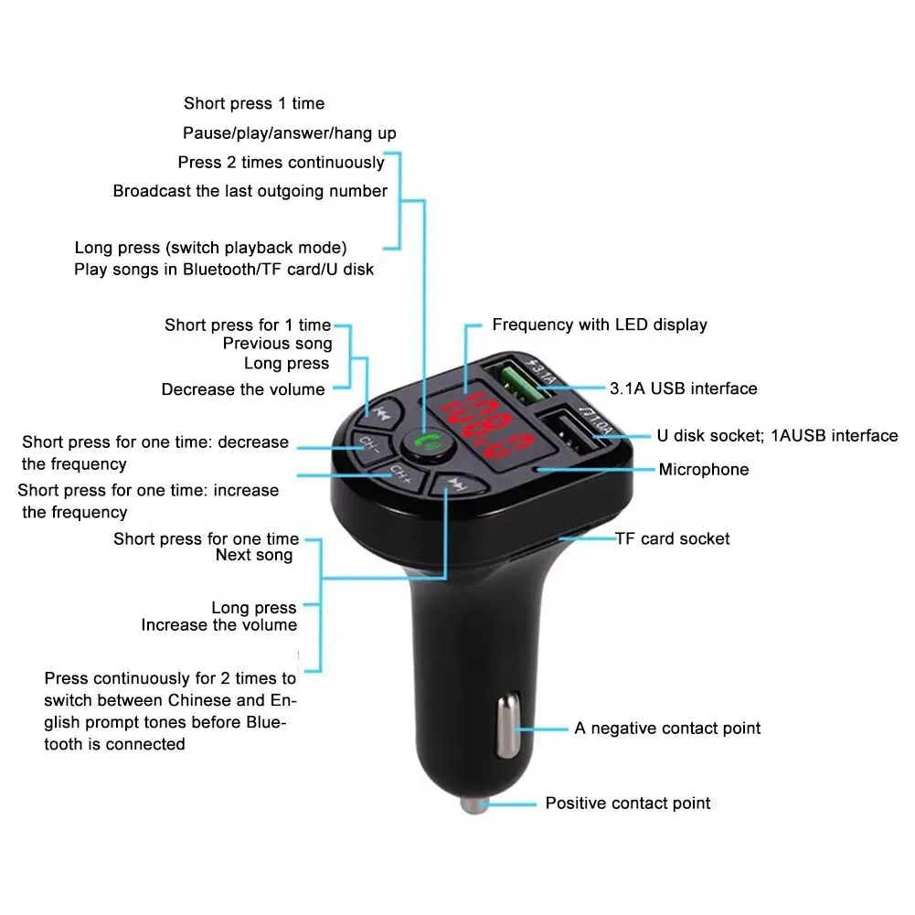 Автомобильный набор, Handsfree, Беспроводной во время езды в автомобиле Bluetooth FM передатчик 5,0 FM передатчик с светодиодный Дисплей MP3 плеер для быстрой зарядки с usb-портом, Зарядное устройство