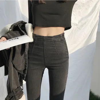 

2020 Jeans Pants Female Skinny High Elastic Gray Straight Pencil Pants Lady Spring Summer Black Women's Trousers Denim Pants New
