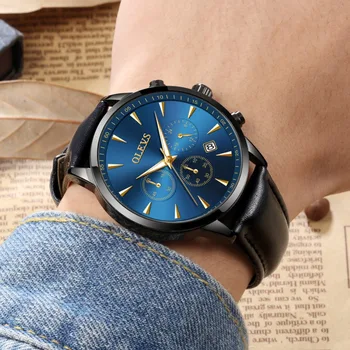 

Men Chronograph Watch Top Brand Luxury Automatic date Wristwatch Leather Male Clock Waterproof Business watches Relogio de