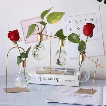 

Creative glass vase light bulb Decorative ornaments Transparent Flower arrangement Modern home decorations gold weeding vases