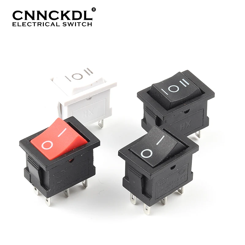 5 PCS/lot KCD2 6PIN 21X15mm DPDT Black White Push Button rocker Switch ON-OFF-ON ON-ON Boat power Rocker switch 6A/250V 10A/125V