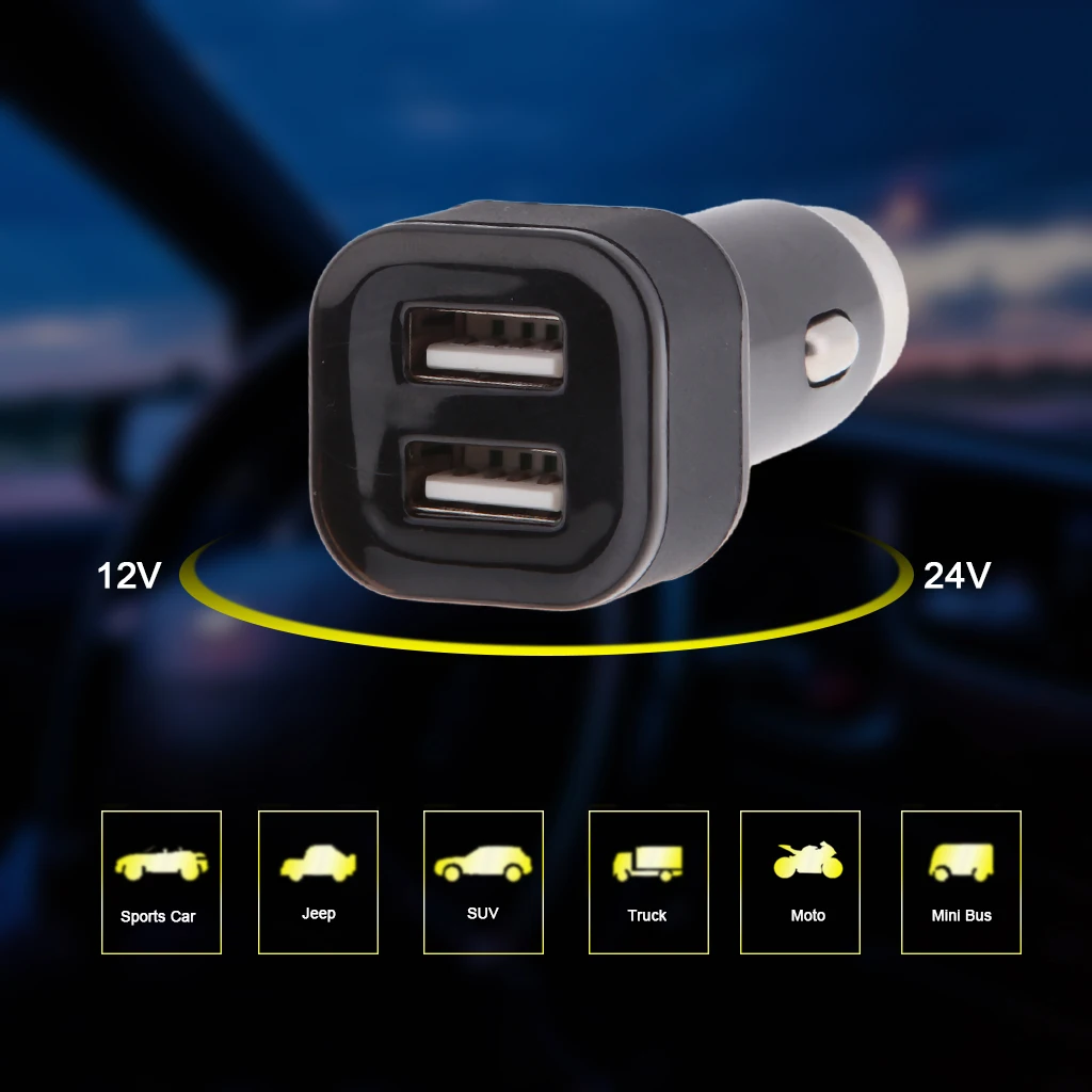 Двойное автомобильное зарядное устройство USB, быстрая зарядка, универсальное зарядное устройство для мобильного телефона с перезаряжаемой Беспламенной зажигалкой