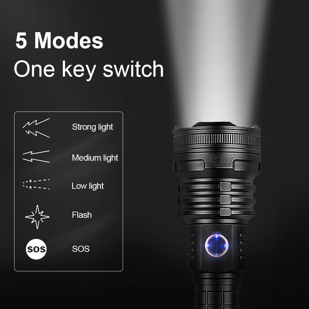 Hedeli Powerful Bright LED 26650 USB Recharge Flashlight Tactical Zoom XHP100 Torch Searching Hunt Bicycle Lantern