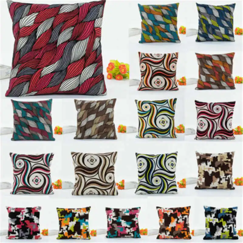 

Vintage Pillow Case Geometric Patterns Cotton Linen Cushion Cover Sofa Home Decor