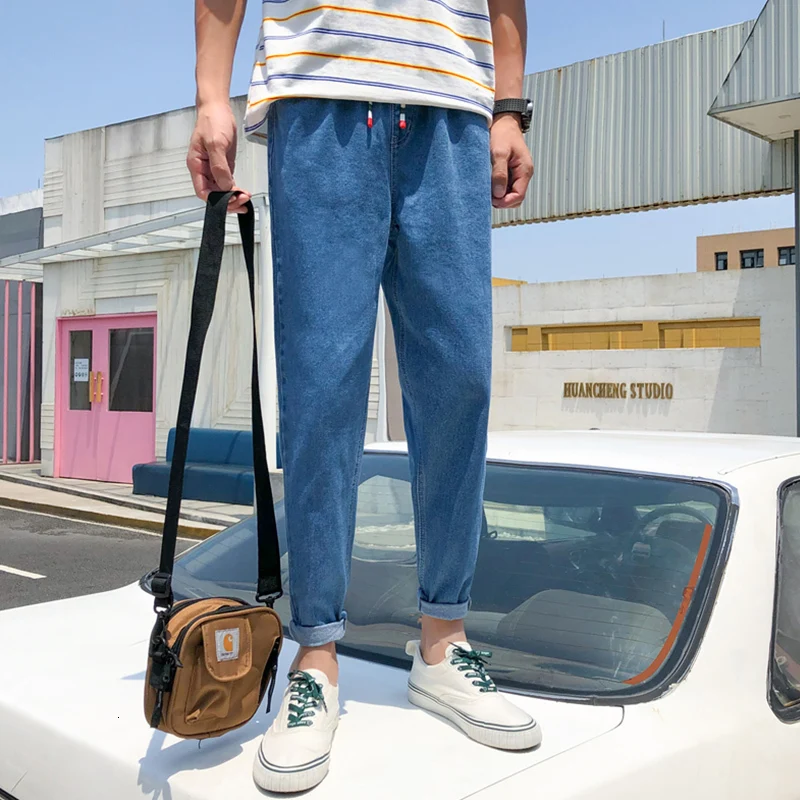 Autumn Jeans Men's Fashion Washed Solid Color Casual Denim Trousers Man Streetwear Wild Hip Hop Loose Straight Jeans Pants Male - Цвет: blue