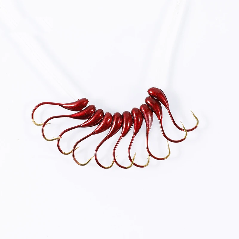 10 stücke Aufgehoben Jig Kopf Blei Haken Winter Eis See Angeln Köder Haken Rot Wurm wurm Angelhaken Köder Karpfen Köder angelgerät – Detail 4