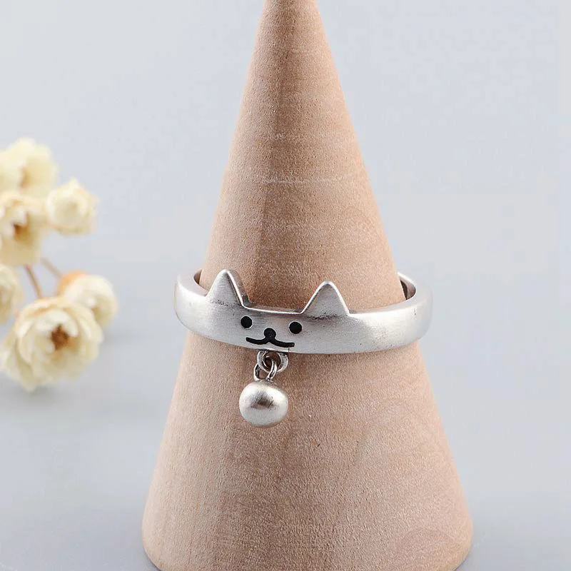 V. YA 925 пробы Серебряное кольцо милый кот дизайн шариковые кольца для женщин Регулируемый размер Кольцо модное ювелирное изделие
