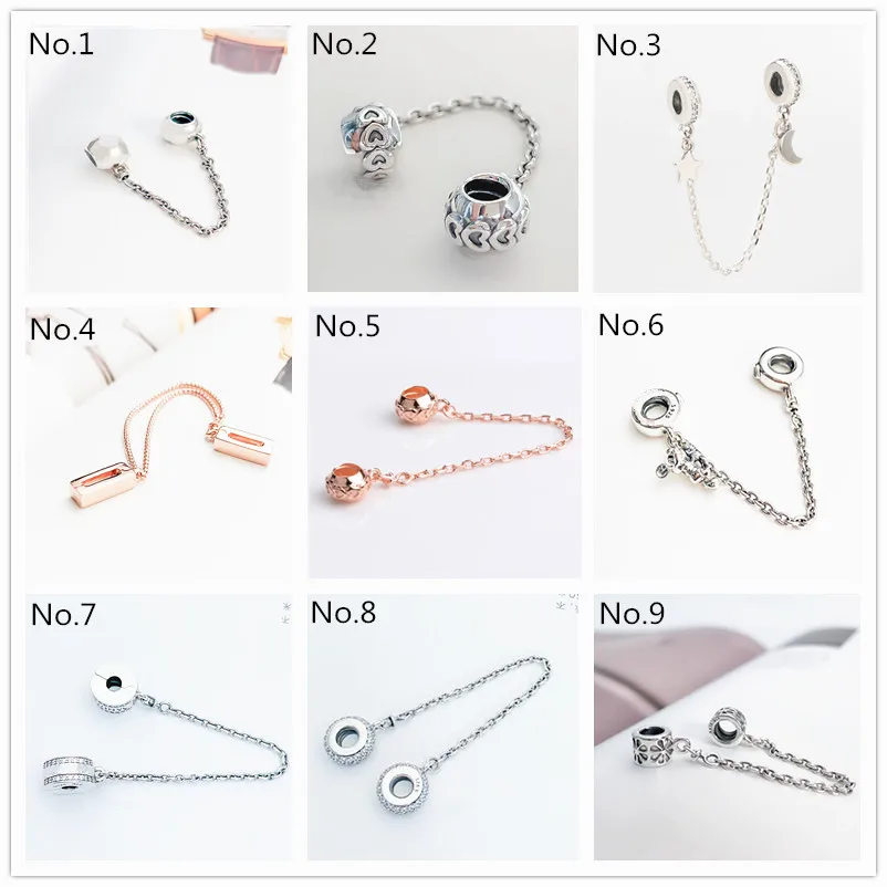 

Classic Authentic S925 Accessories chain of Charm Bracelets security chain 925 sterling silver safety chain bracelet charms