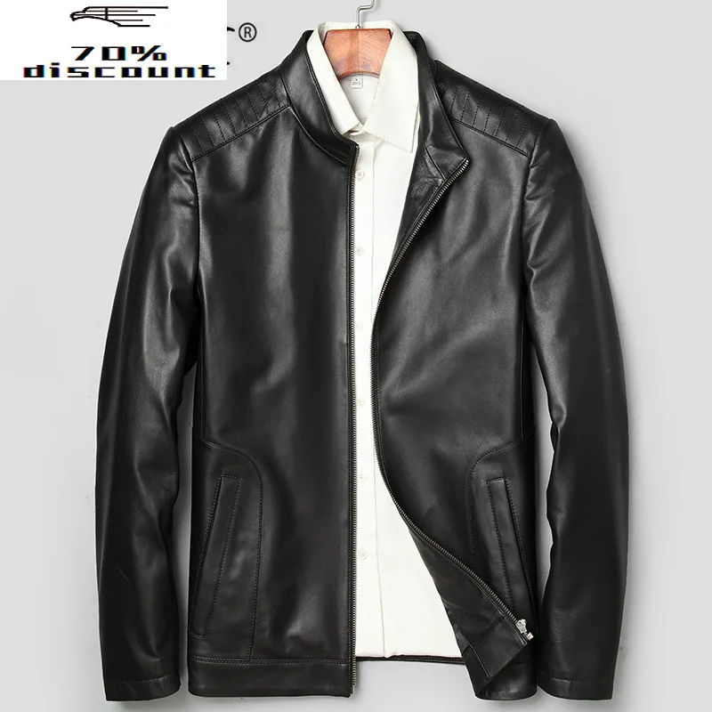 

Men's Leather Jacket Spring Autumn Genuine Sheepskin Leather Jacket Men Casual Leather Coats and Jackets 02J0865 KJ2409