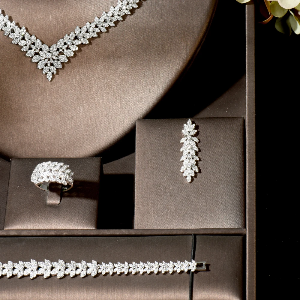 HIBRIDE Women Trendy Full AAA Cubic Zirconia Necklace Earring Jewelry Set for Women Bridal Wedding Dress Accessories N-1829 - Image 3