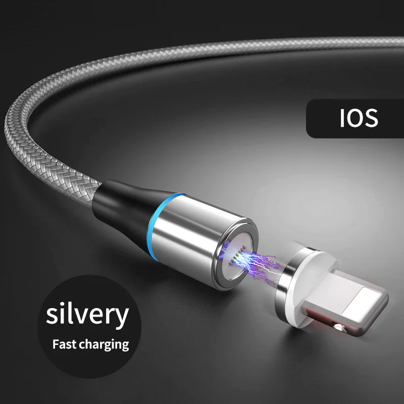 Silver For Iphone Магнитный кабель Snodesound для быстрой зарядки iPhone XR Micro Usb type-C, кабель для быстрой зарядки samsung, шнур для передачи данных - Цвет: Silver For Iphone