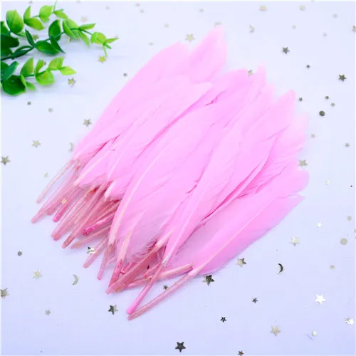 Pink 50 шт., твердый полюс, натуральный гусь, перья для рукоделия, 10-15 см, DIY ювелирные перья, перо, свадебные украшения для дома - Цвет: Pink
