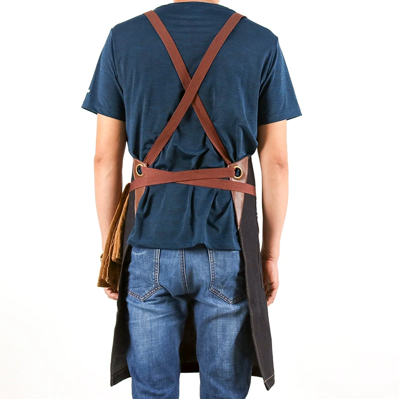 WEEYI Kitchen Apron Men Women Chef Cooking Denim Apron Kitchen Black Man aprons Pocket For Barista Bartender delantal cocina