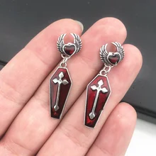 New Punk Gothic Women's Earrings Retro Death Cross Red Blood Coffin Pendant Earrings Zinc Alloy Jewelry Wholesale