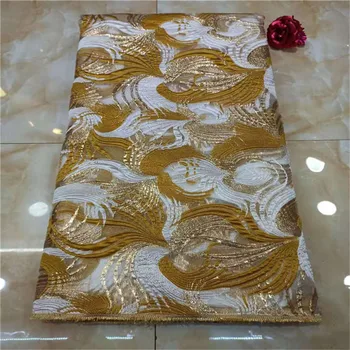 

Embroidery Leaves Pattern Lace Organza Sequins Hot Sale African French Tulle Mesh Lace Fabric Sequins Lace Fabric for Bridal