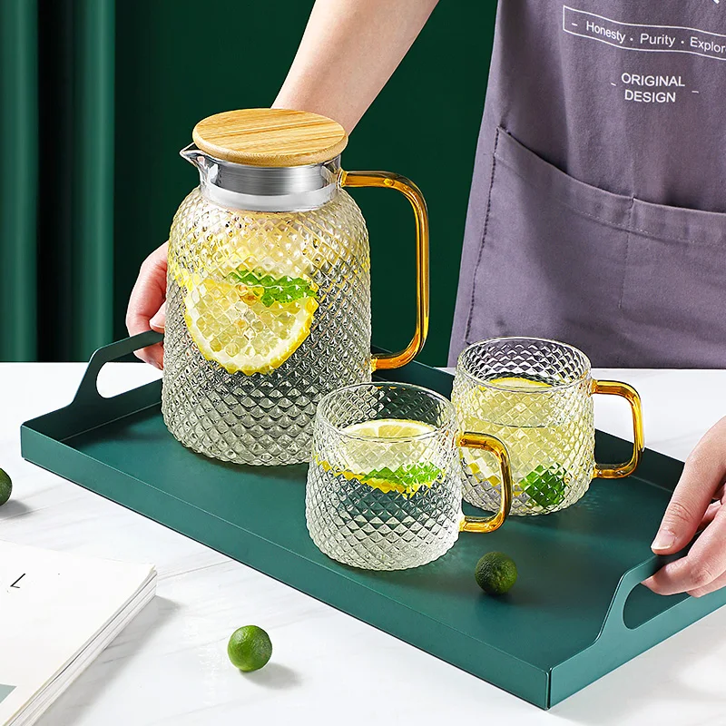IDEALUX Jarra de vidrio con tapa de filtro de acero inoxidable, jarra de  agua de borosilicato resistente al calor de 68 onzas, jarra de café, té y