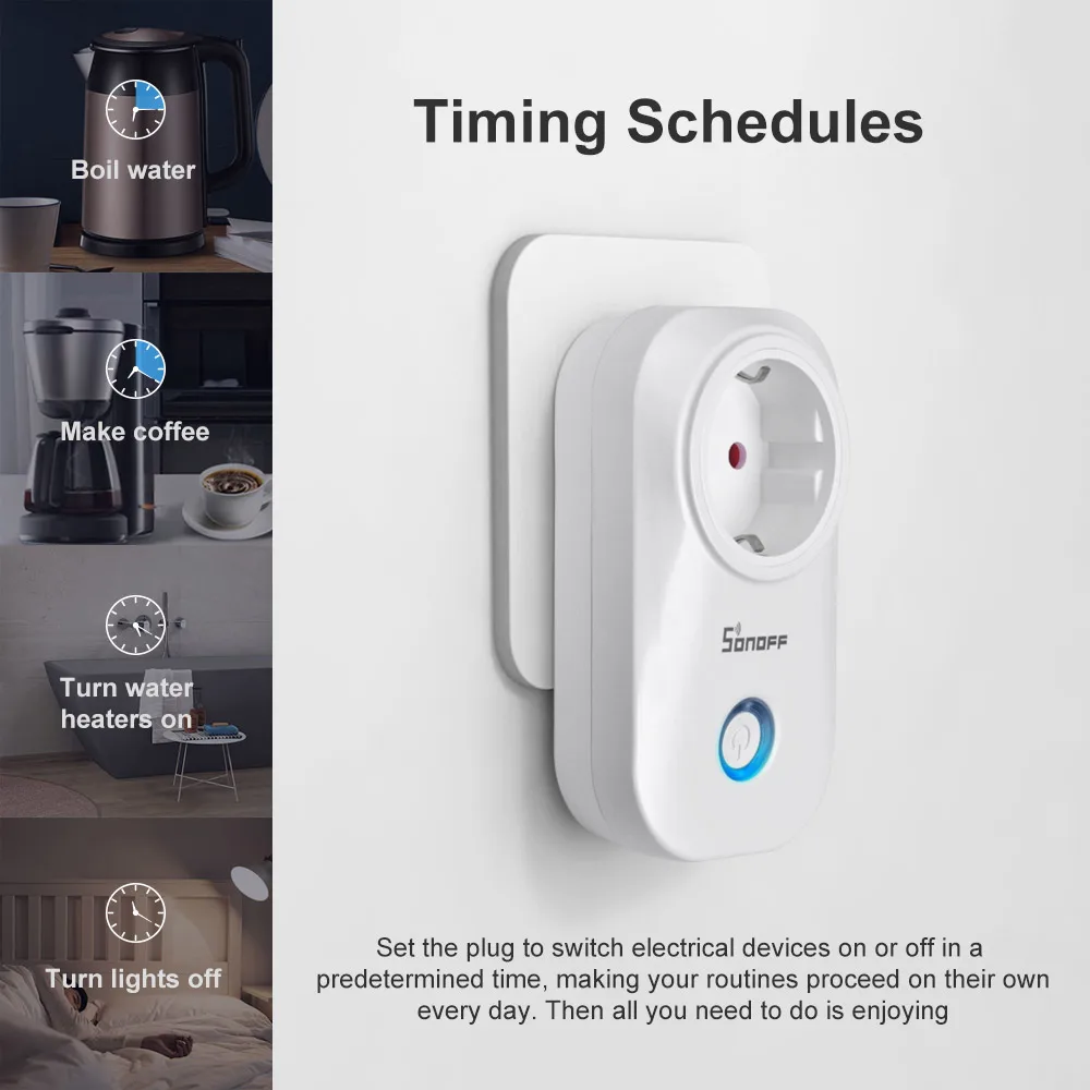 Itead SONOFF S20 ЕС Wifi умная розетка EU-E/EU-F электрическая настенная розетка таймер розетка через приложение e-Welink пульт дистанционного управления