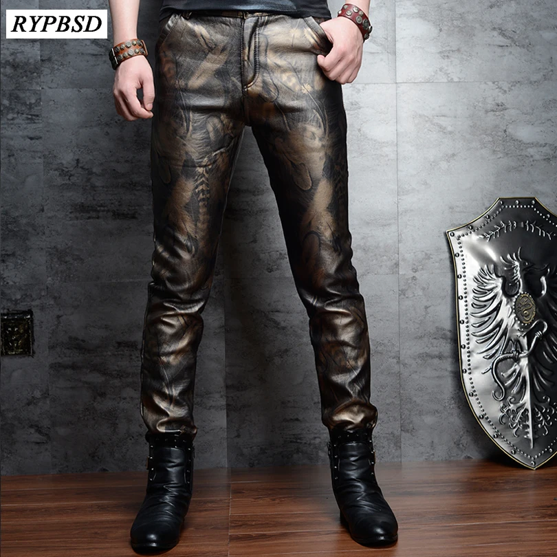 Men Slim Skinny PU Leather Pants Men 