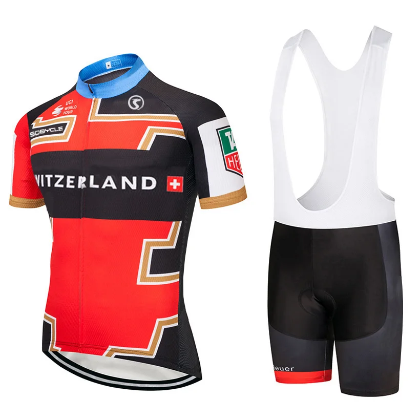 

Switzerland Short Sleeve Cycling Jerseys Bib Short Breathable Wear Bike Clothing 9D Gel Pad MTB Bicycle Clothes Ropa Ciclismo